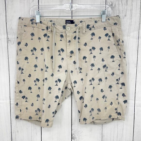 MICHAEL BRANDON (34) Cream Khaki Palm Tree Print Shorts - Picture 1 of 7
